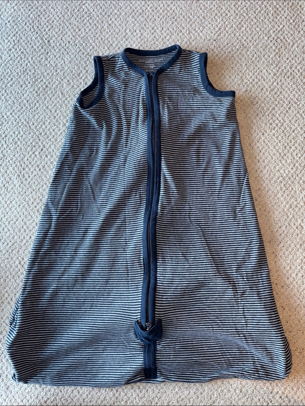 Sleeveless Navy & White Stripe Kids Sleep Sack with Front Zipper